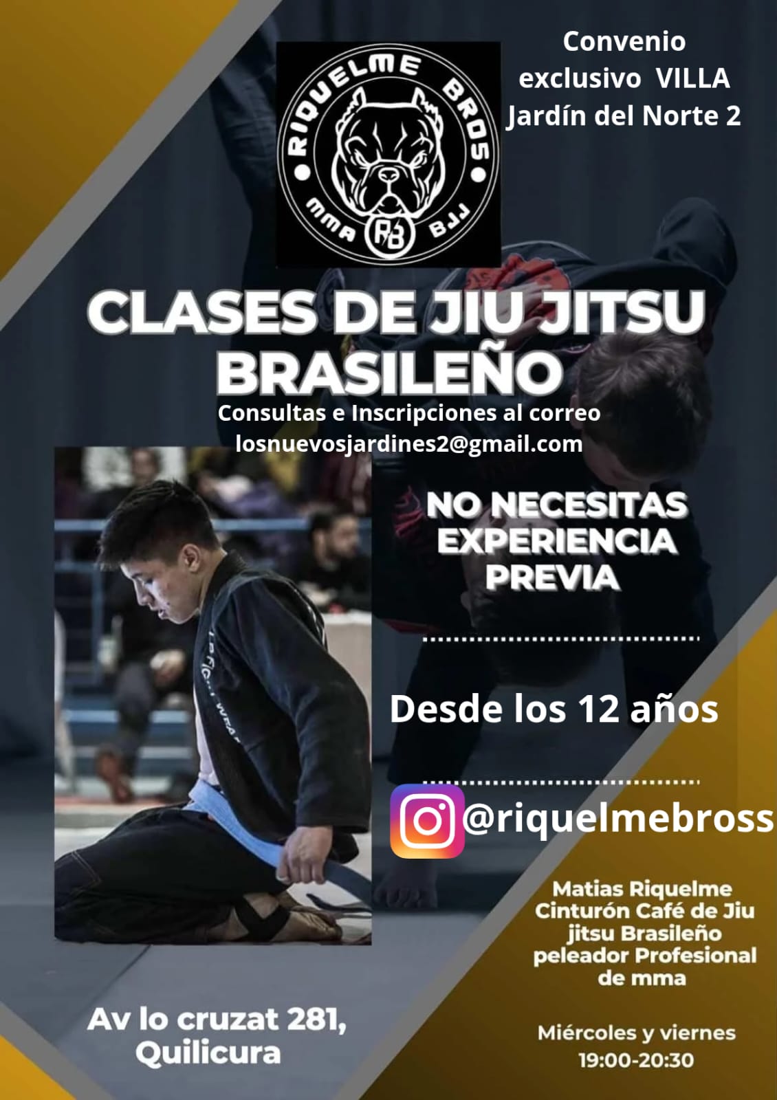 Flyer Riquelme Bros — Clases de Jiu Jitsu Brasileño